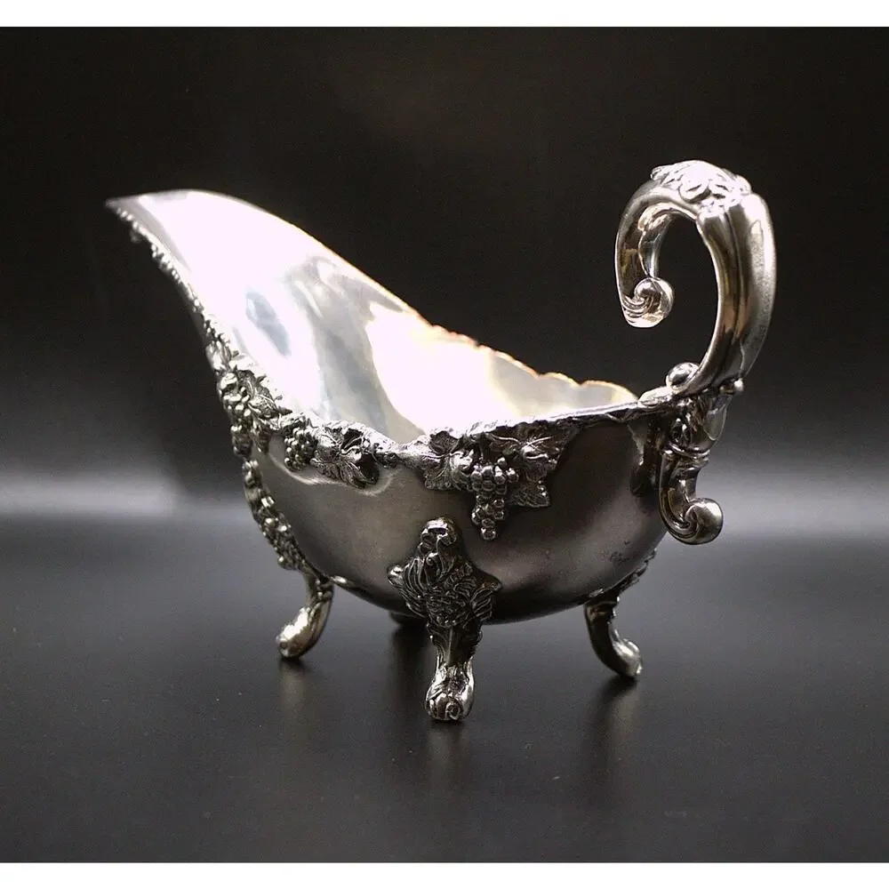 Sheffield England Victorian Silver Gravy Boat Heavy Ornate Footed Design